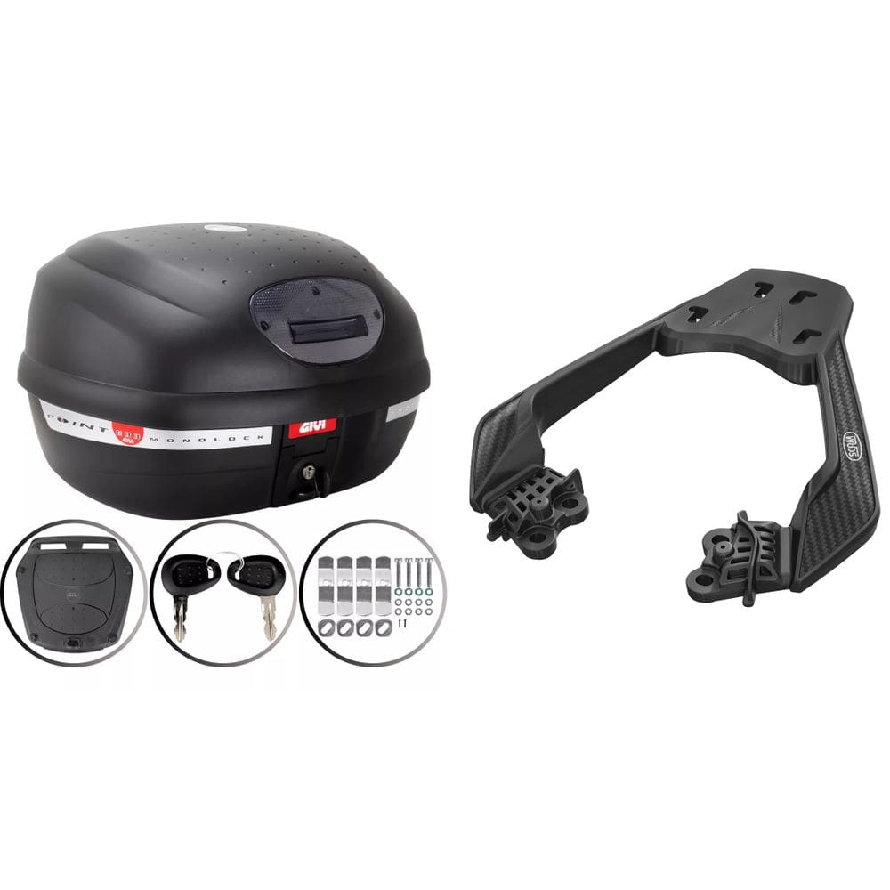BAú 33L MONOLOCK FUME E-33NT Givi + Suporte Bagageiro Honda Cb300f Twister 23... scam Fiberforce