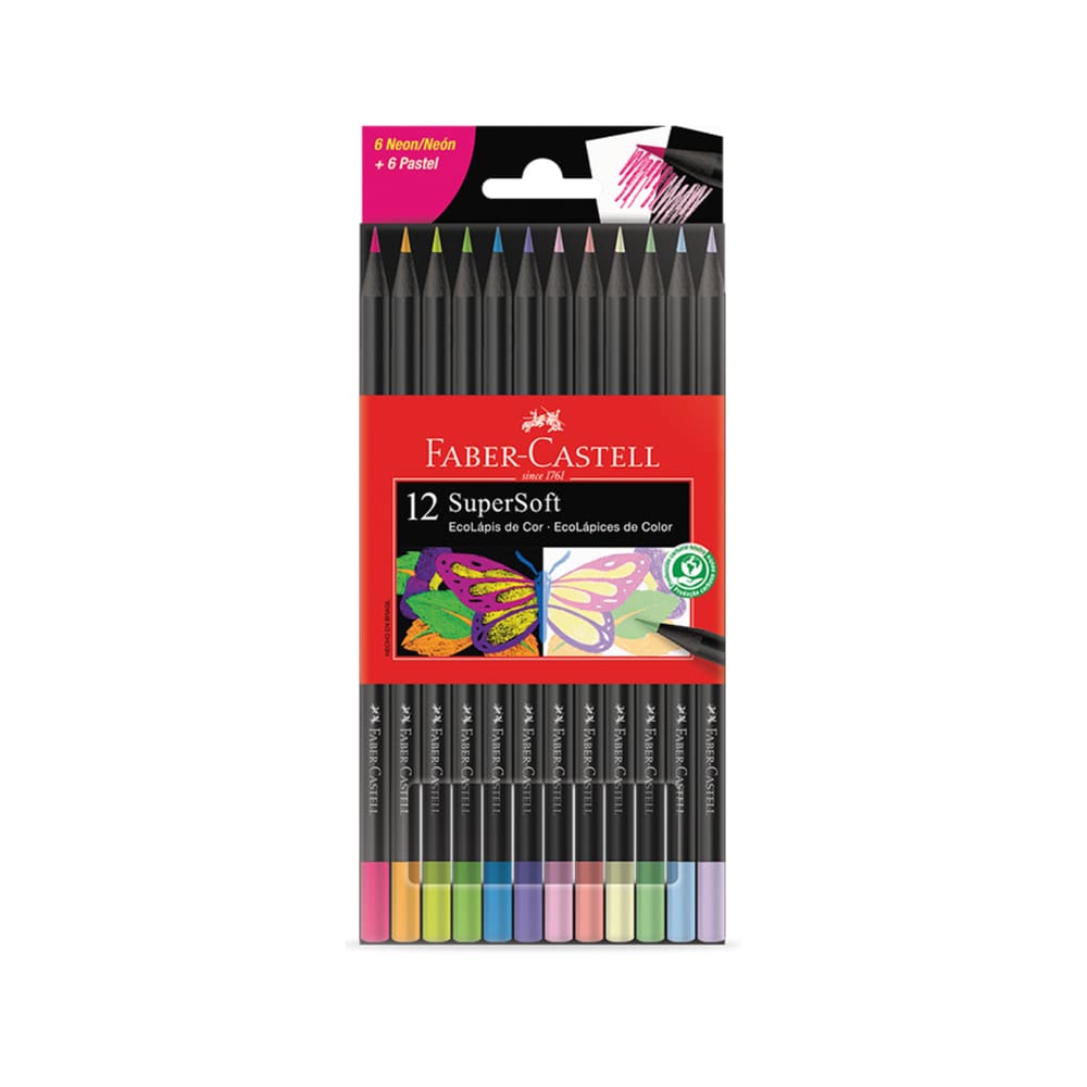 Lápis de Cor Supersoft Faber-Castell 6 Neon + 6 Pastel