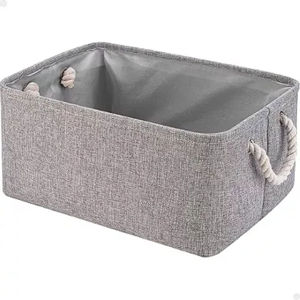 Caixa Cesto Organizador Tecido Lona Resistente 41x32x20cm Cinza