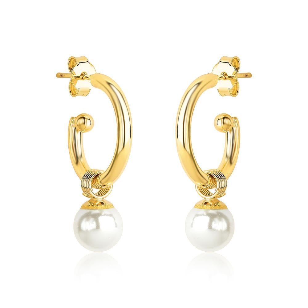Brinco Argola com Pérola Revestido em Ouro
