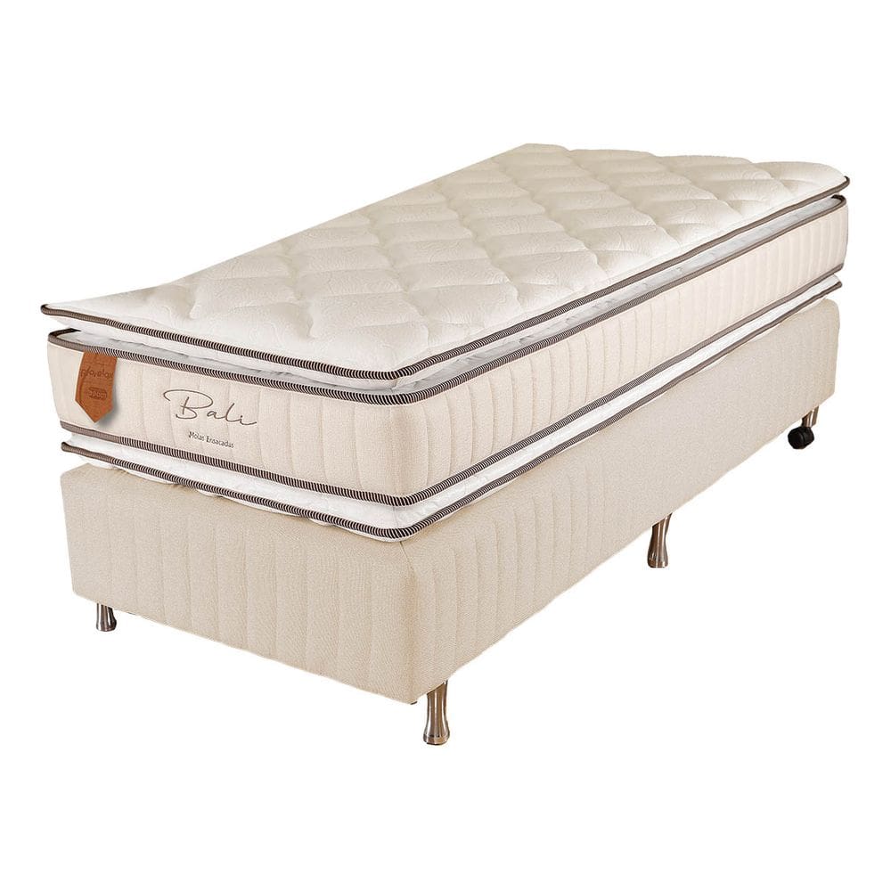 Cama Box Solteiro (Box + Colchão) 78X188X65 Bali Prorelax Molas Ensacadas Pillow Top Duplo - Bege