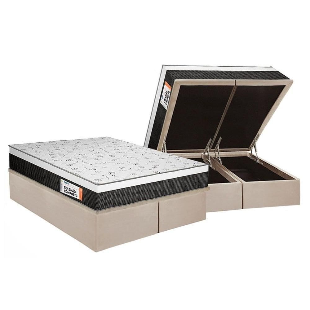 Cama Box Baú Queen: Colchão Ortopédico Plumatex Falcon Ultra Firme + Base Crc Suede Clean (158x198)