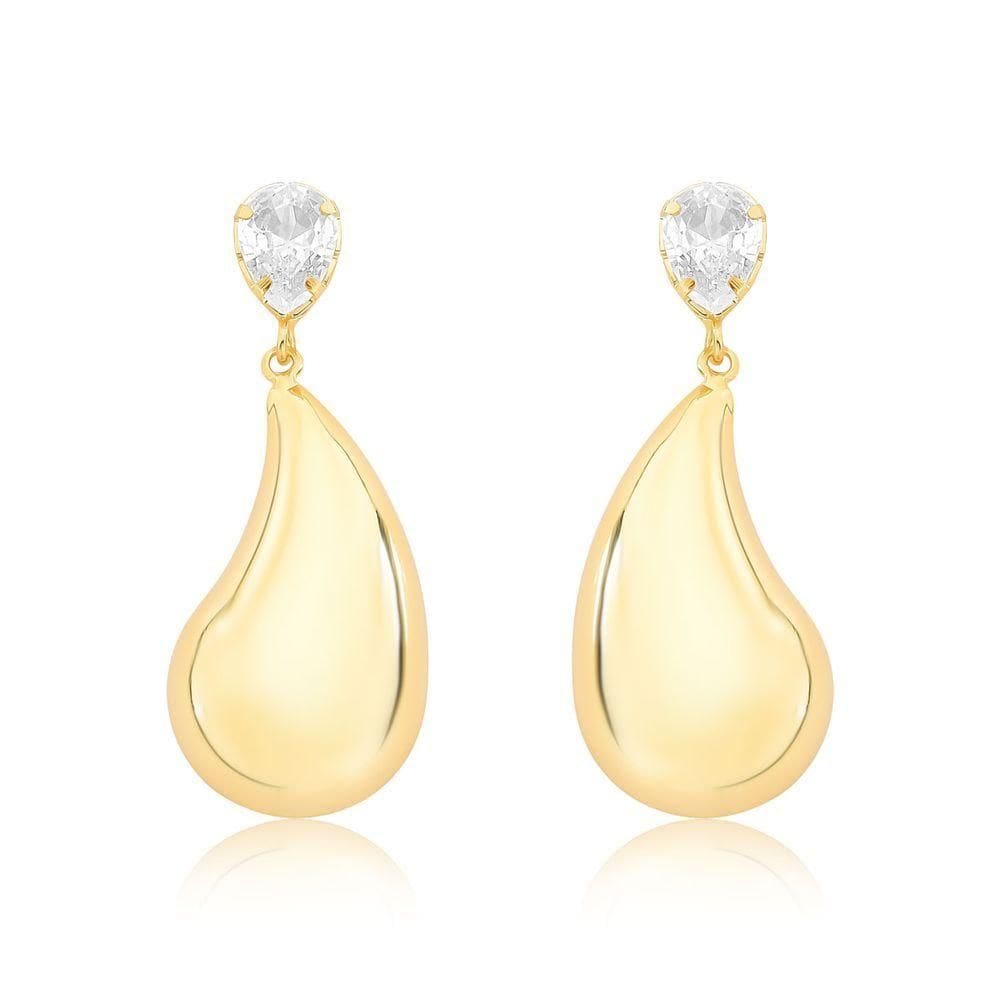 Brinco Gota Com Zircônia Revestido Em Ouro