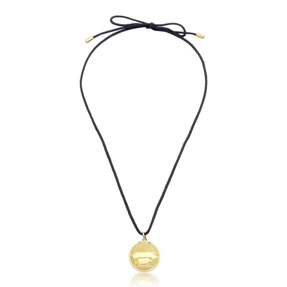 Cordão De Algodão Com Pingente Suinocultura Revestido Em Ouro