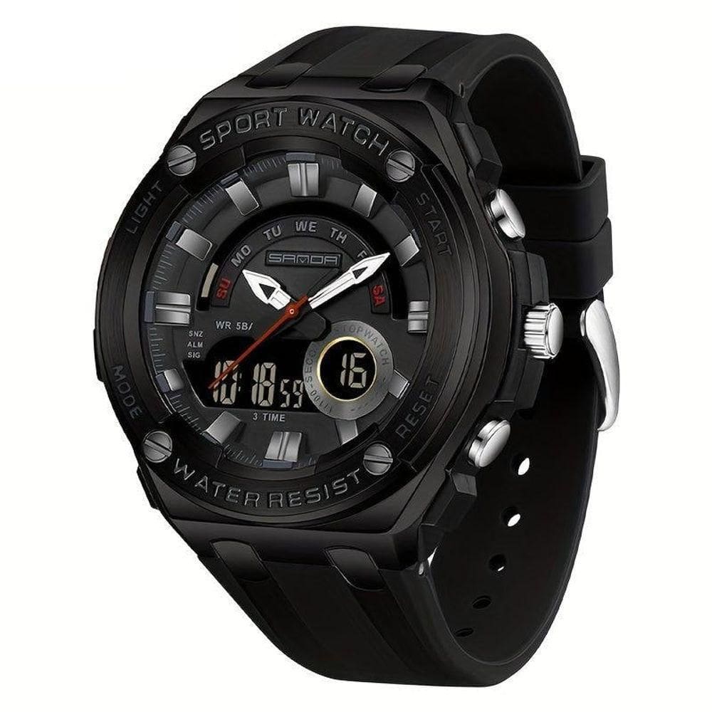 Relógio De Pulso Masculino à Prova D`água 50m Esportivo Multifuncional Com Pulseira De Silicone Preto