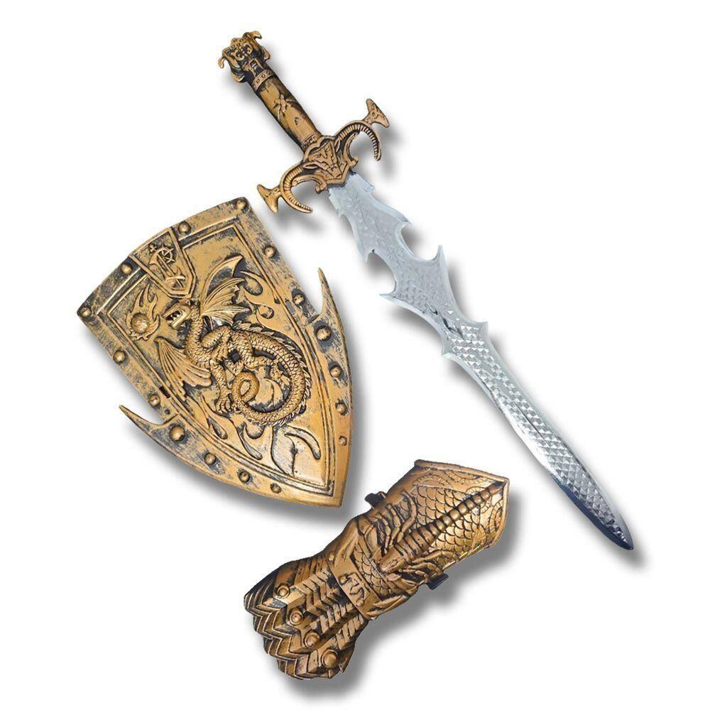 Kit Medieval Espada Escudo Manopla De Combate Infantil