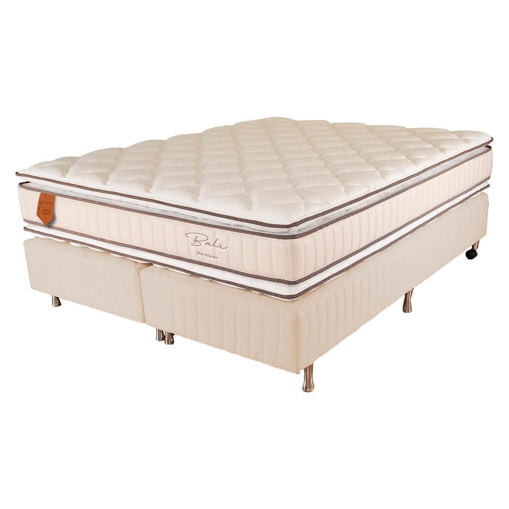 Cama Box Queen Size (Box + Colchão) 158X198X65 Bali Prorelax Molas Ensacadas Pillow Top Duplo - Bege