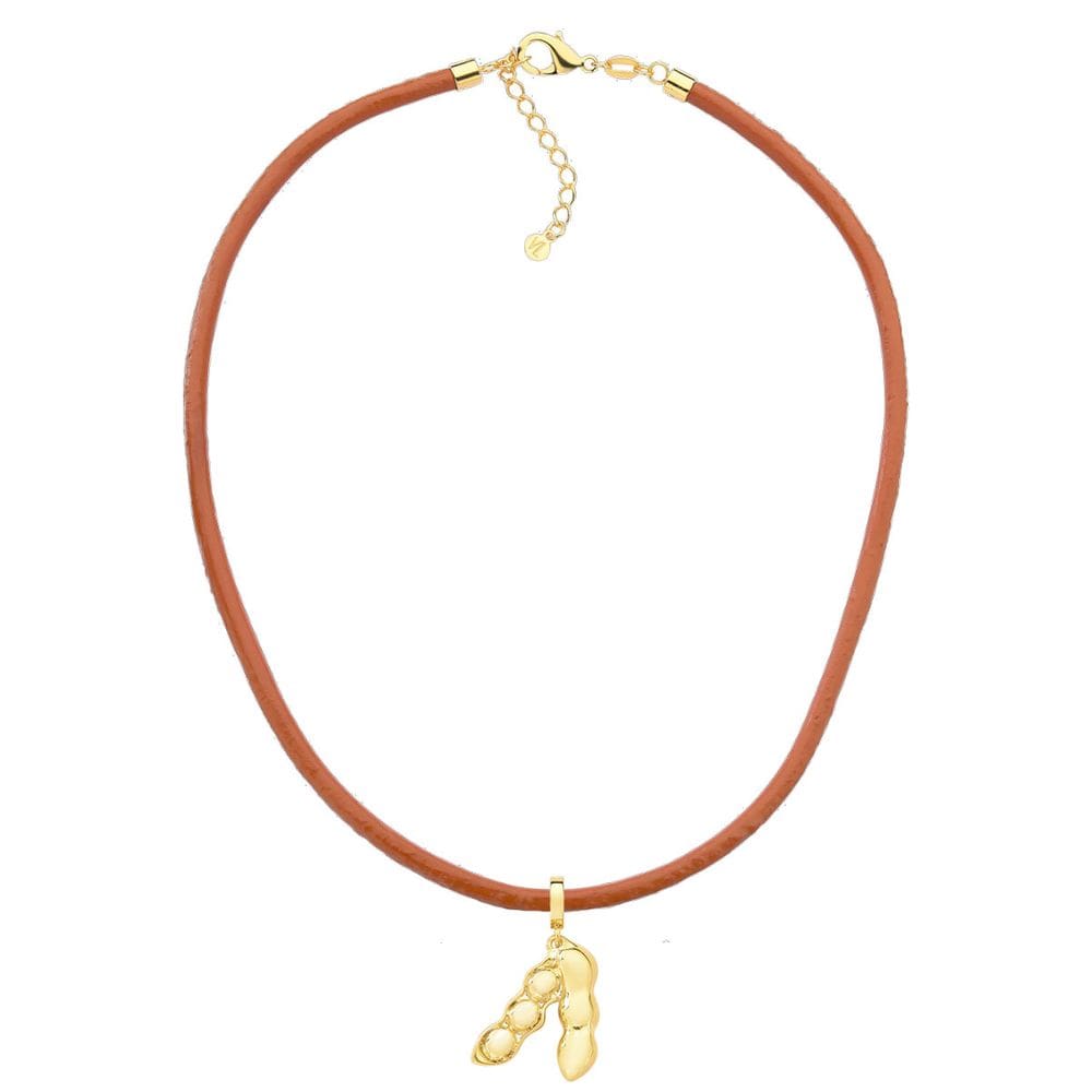 Colar Soja Maciça no Couro Caramelo Revestido em Ouro