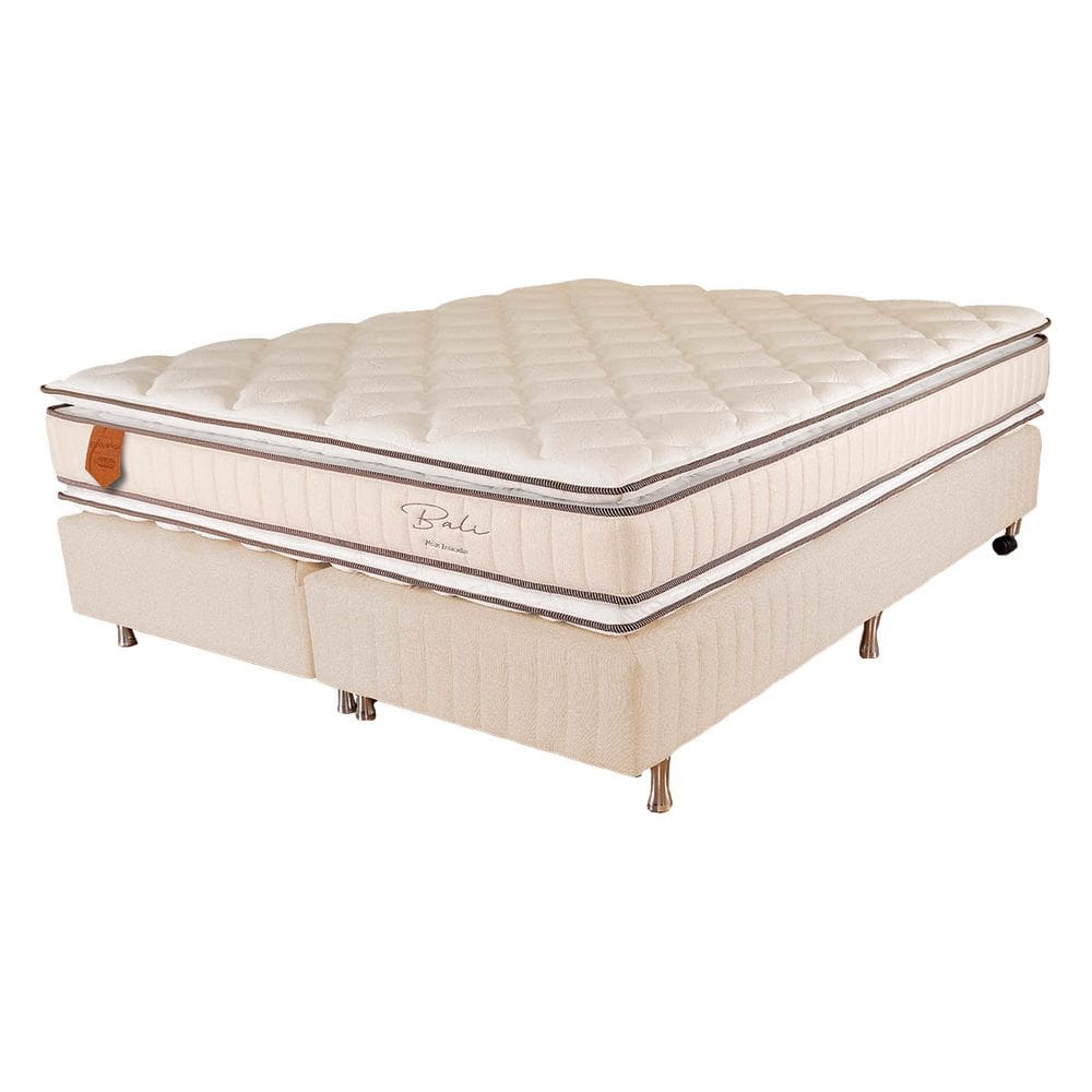 Cama Box King Size (Box + Colchão) 193X203X65 Bali Prorelax Molas Ensacadas Pillow Top Duplo - Bege