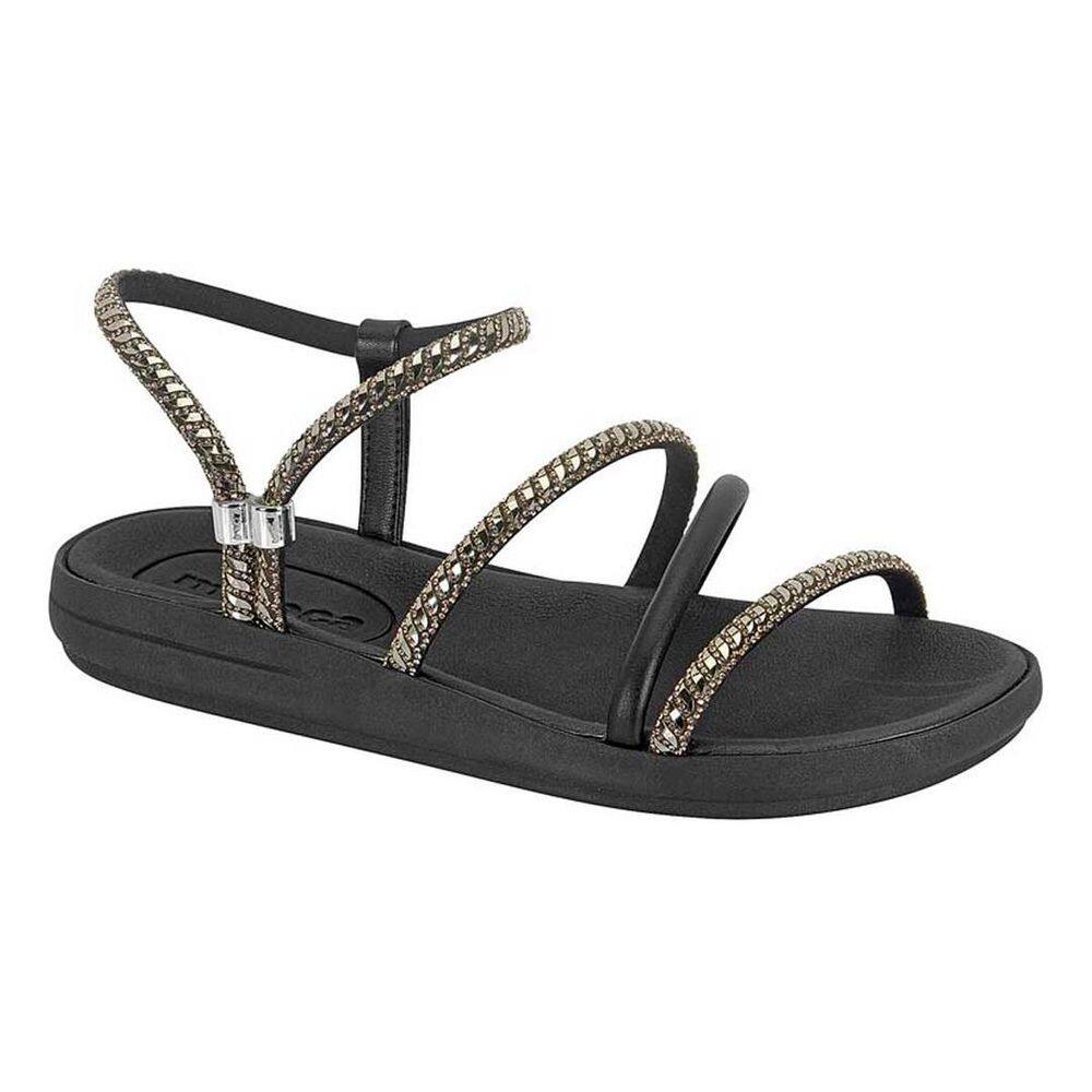 Sandália Feminina Moleca Rasteira Tiras com Strass