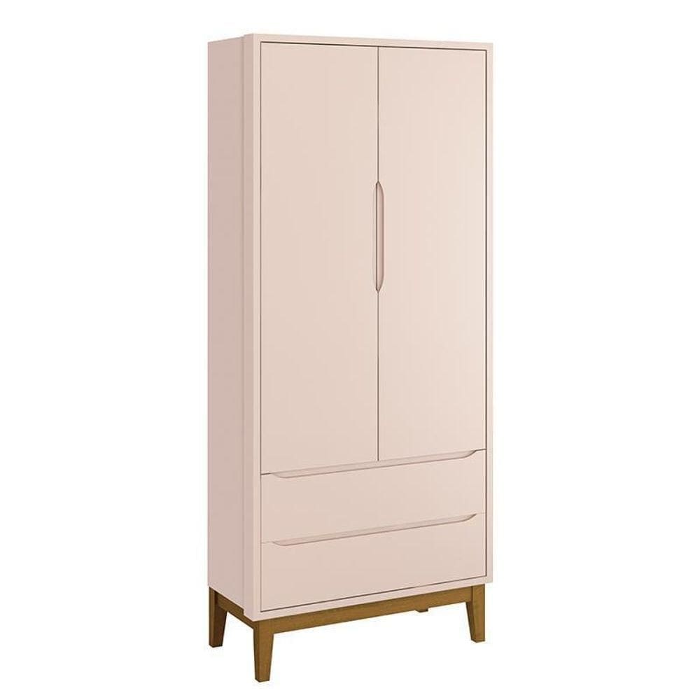 Guarda Roupa Infantil 2 Portas Classic Rosa Fosco Com Pés Amadeirado Reller Móveis Rosa Fosco