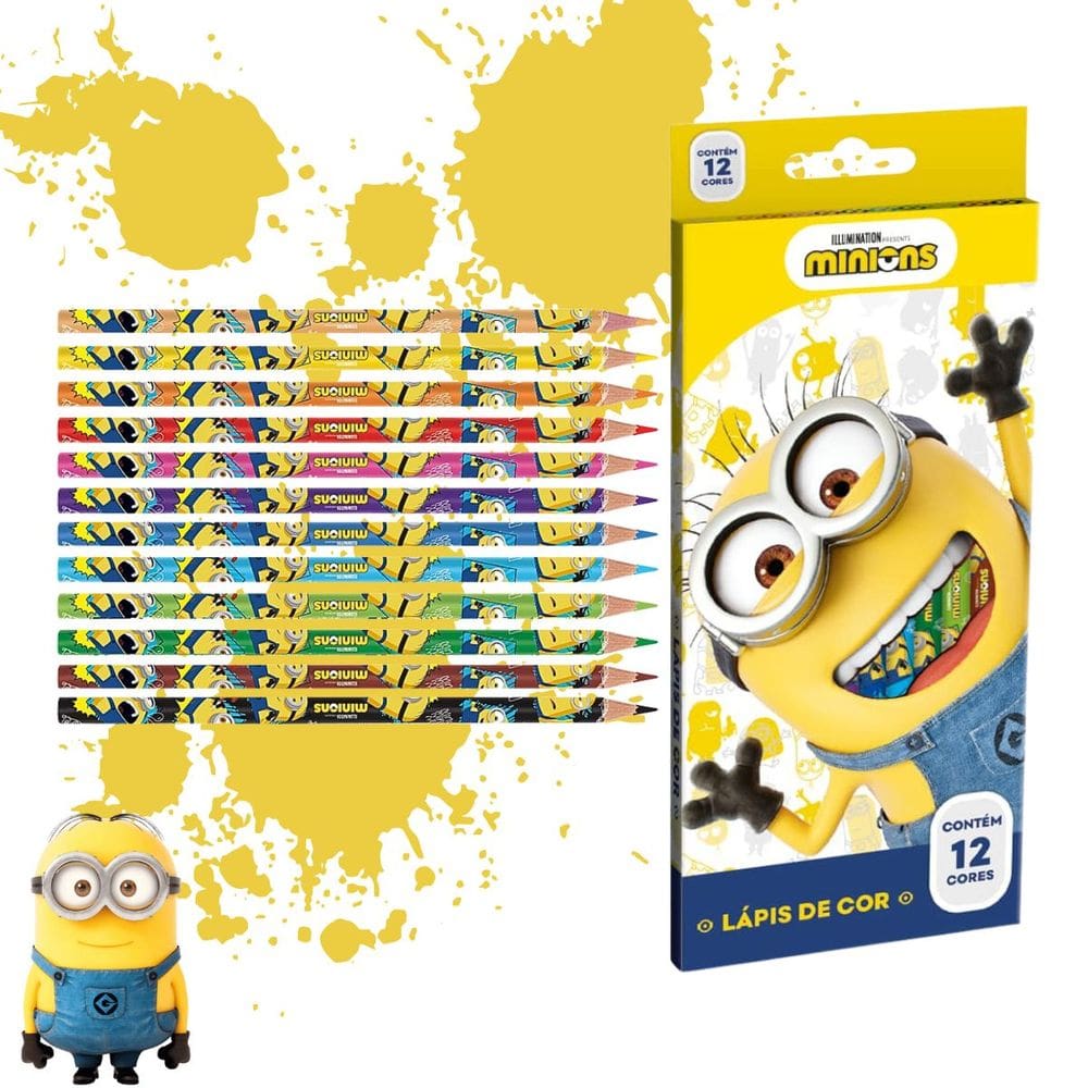 Lápis de Cor Minions Corpo do Lápis Decorado c/ 12 Cores - Tris