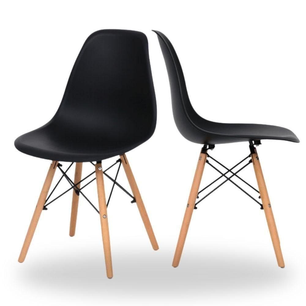 Conjunto 2 Cadeiras Eiffel Pés Madeira Maciça Urban Wood Elomio Preto