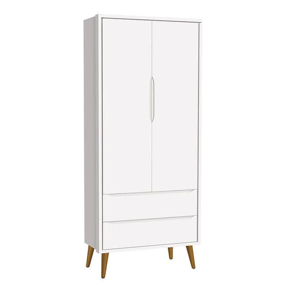 Guarda Roupa Infantil 2 Portas Theo Retrô Branco Fosco Com Pés Amadeirado Reller Móveis Branco Fosco