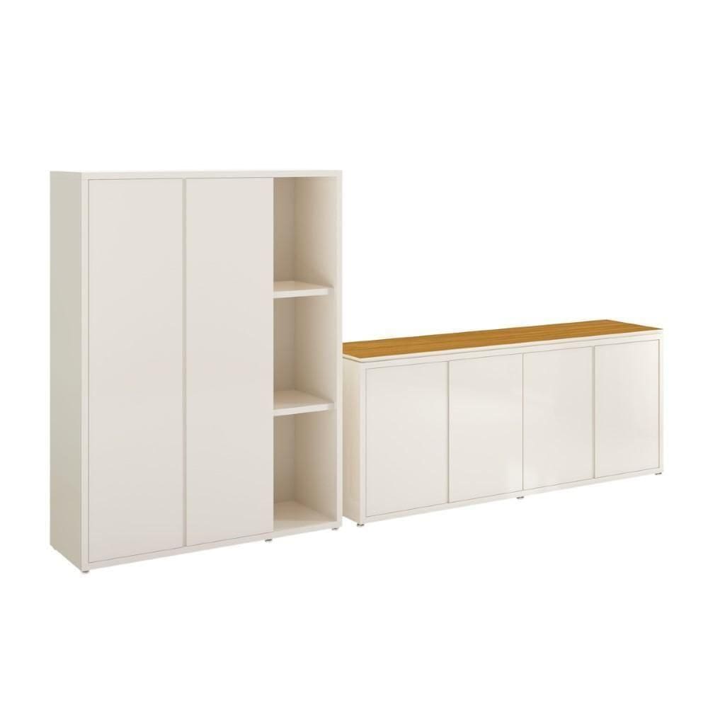 Conjunto Sala De Jantar 2 Peças Armário Alto E Buffet Balcão Oslo Off White E Cedro