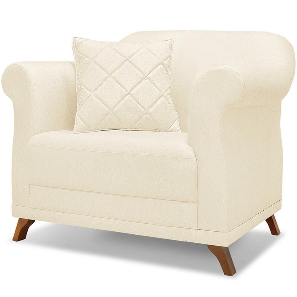 Poltrona Decorativa Retro Polo Com Almofada Linho Perola Ezz Perola
