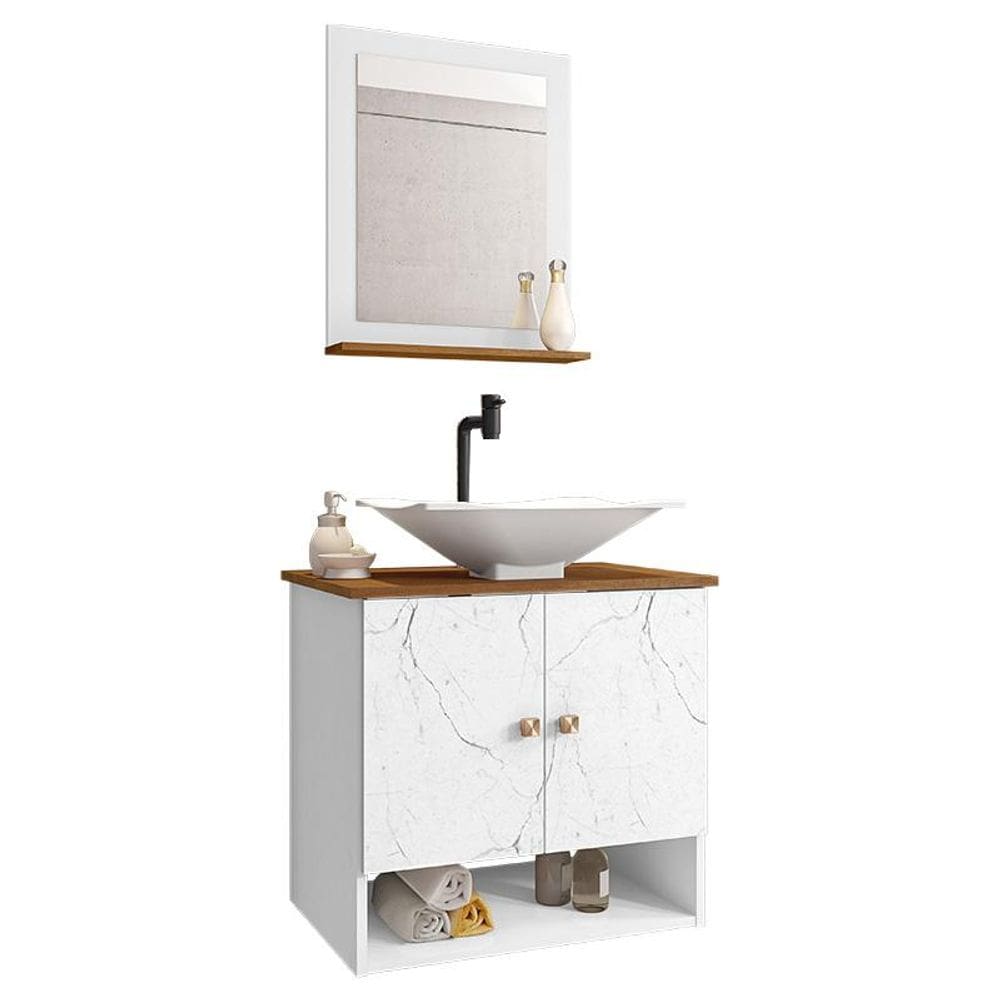 Gabinete Banheiro Deli Concava Bco Torneira Valv Click Black