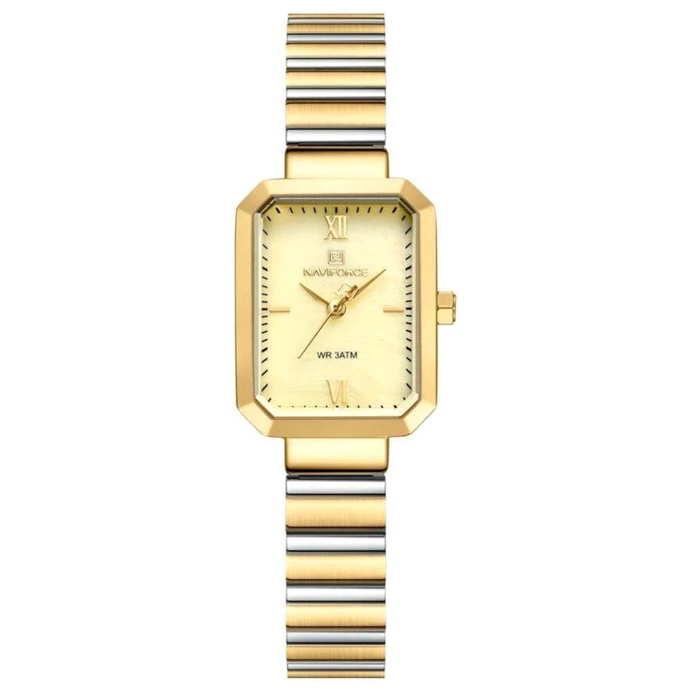 Relógio Para Mulheres Em Aço Inoxidável De Quartzo Design Quadrado à Prova D´agua Dourado