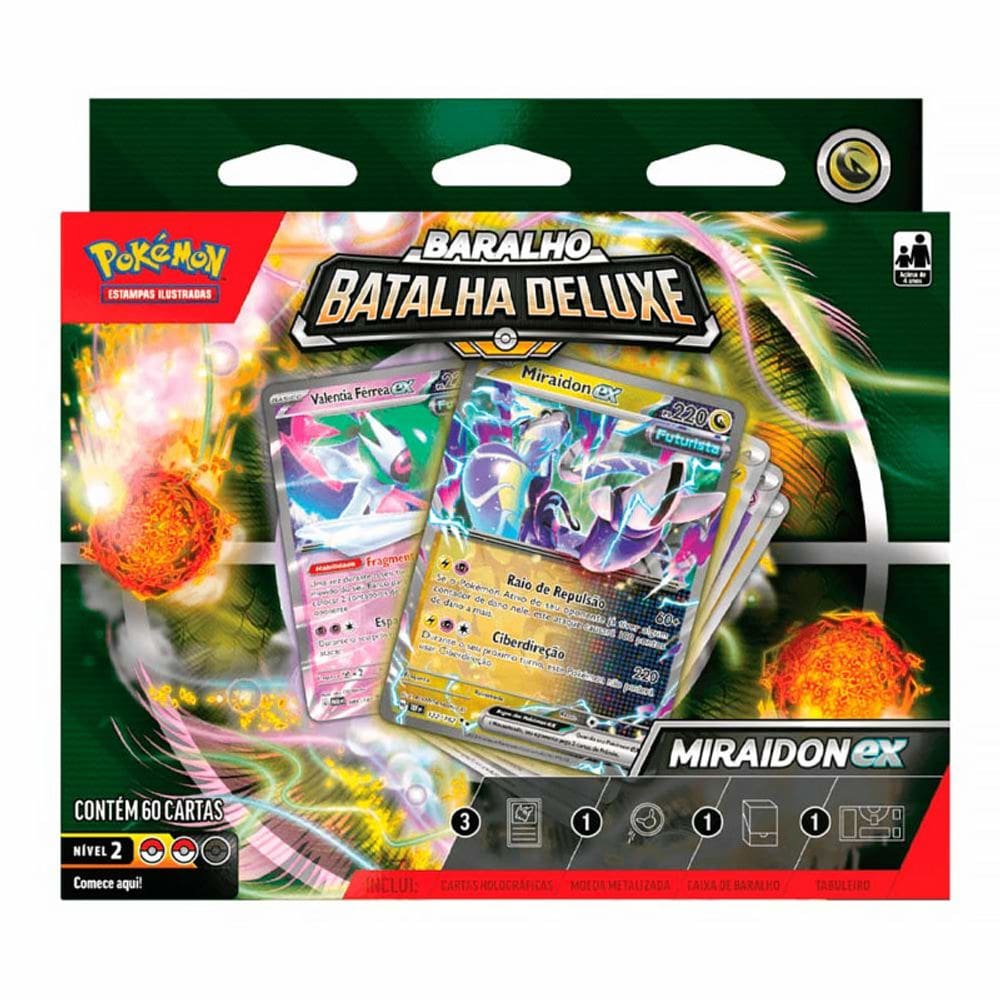 Pokémon Box Batalha Deluxe Miraidon EX 60 Cartas 34683 34684 - Copag