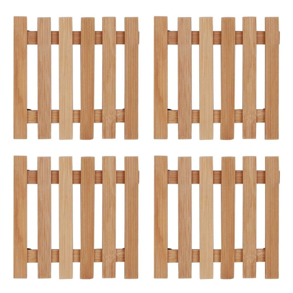 Descanso De Panela Quadrado Madeira Ripado 14,5Cm Kit 04 Un