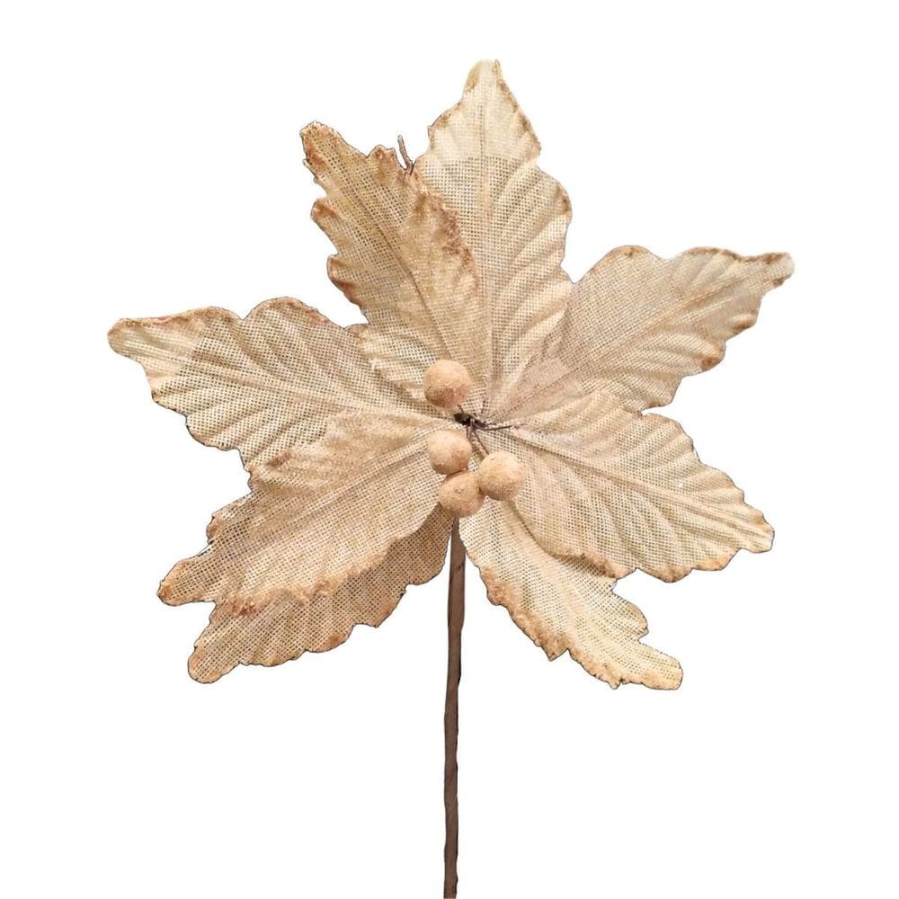 Flor Decorativa Poinsetia Trabalhada Ouro 20cm - 1 Unidade