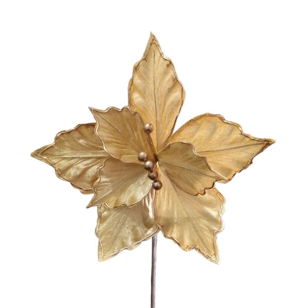 Flor Decorativa Poinsetia Trabalhada Champanhe - 1 Unidade