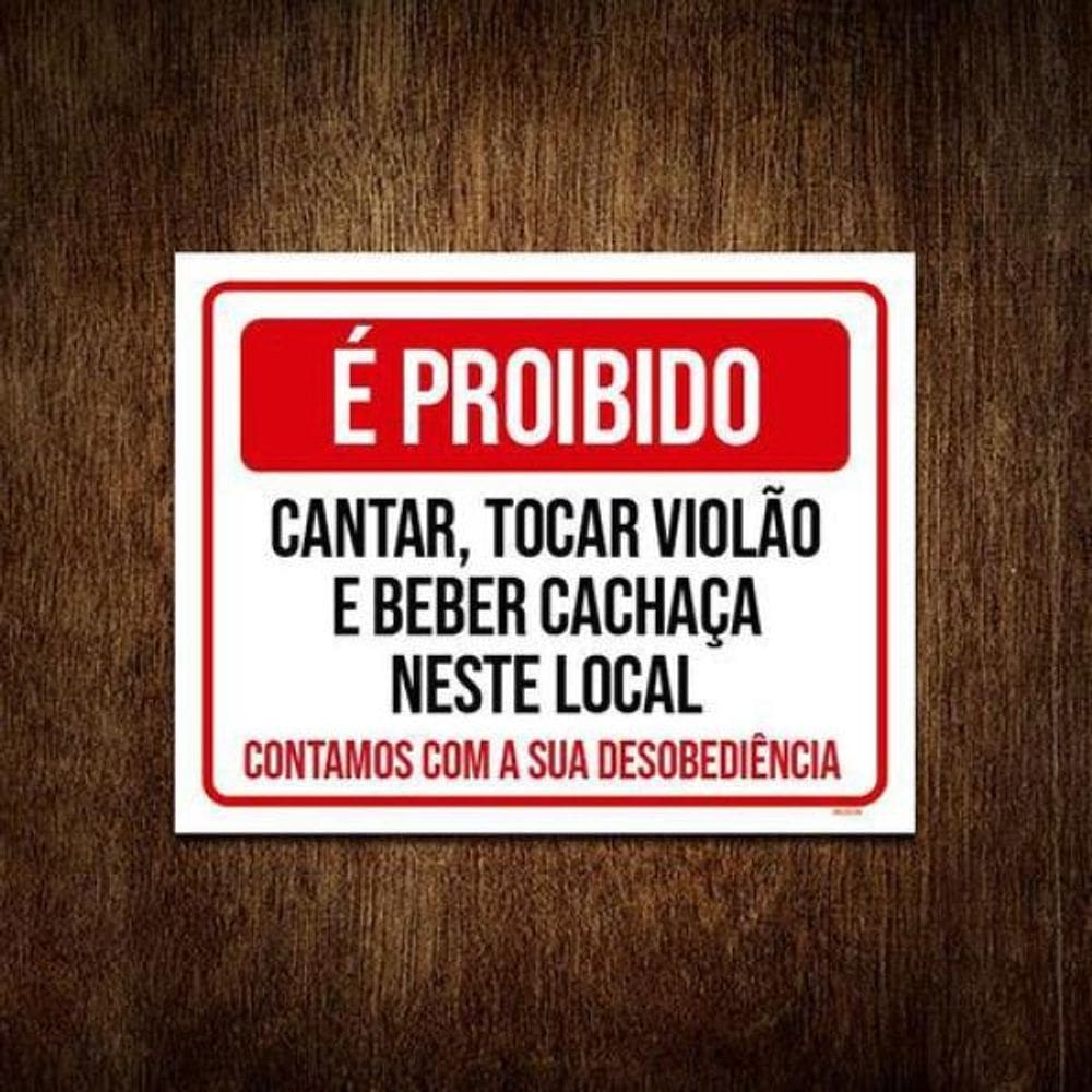 Placa Proibido Cantar Tocar Violão Beber Desobedeça 36X46