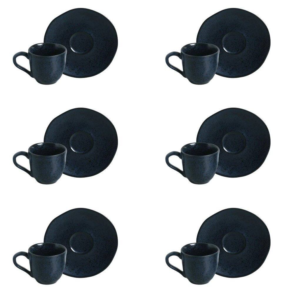 Conjunto de Xícara de Cafezinho com Pires 06 Peças Orgânico Night Blue Porto Brasil