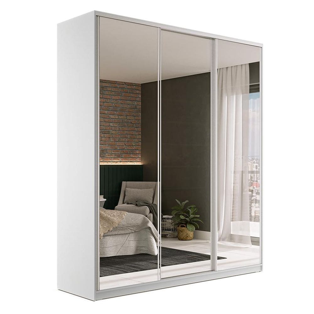 Guarda-Roupa Casal com Espelho Zermatt 100% MDF 3 PT 3 GV Branco