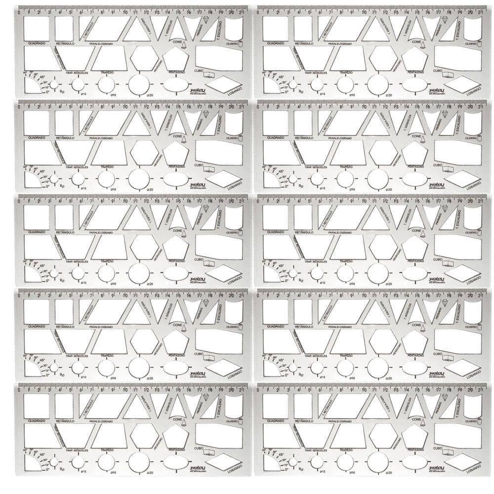 Kit 20 Réguas Formas Geométricas Cristal 21cm Waleu