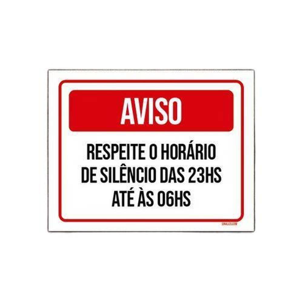 Placa Sinalização Aviso Respeite Horário De Silêncio 36X46