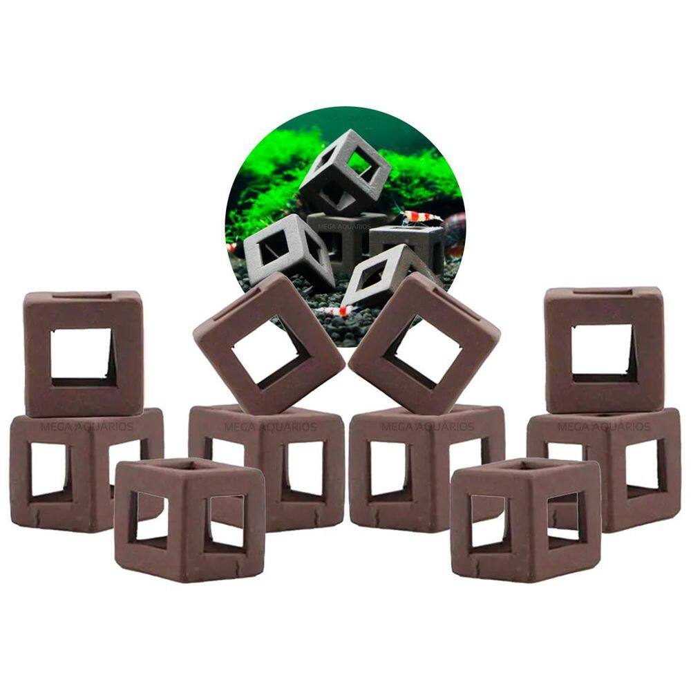 Enfeite Aquario Plantado Camaroes Cubos Kit Com 10