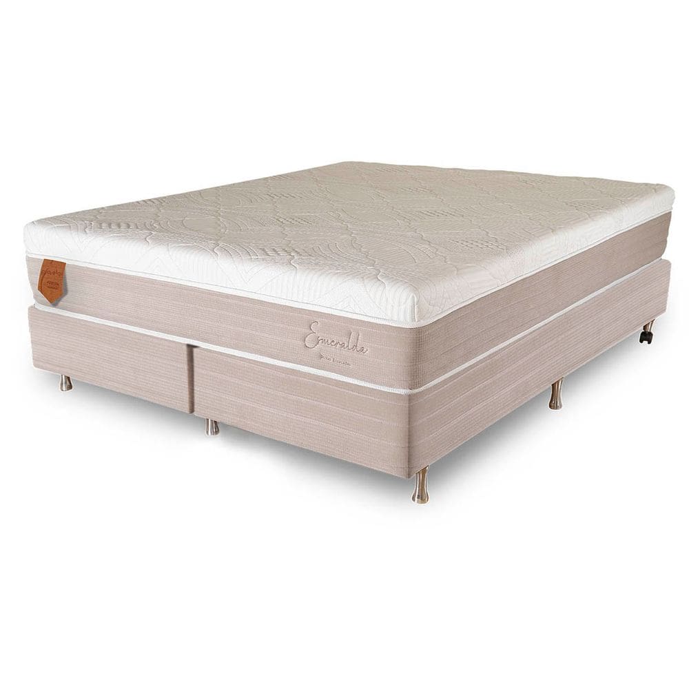 Cama Box King Size (Box + Colchão) 193X203X69 Esmeralda Prorelax Molas Ensacadas Pillow In Turn Free - Bege