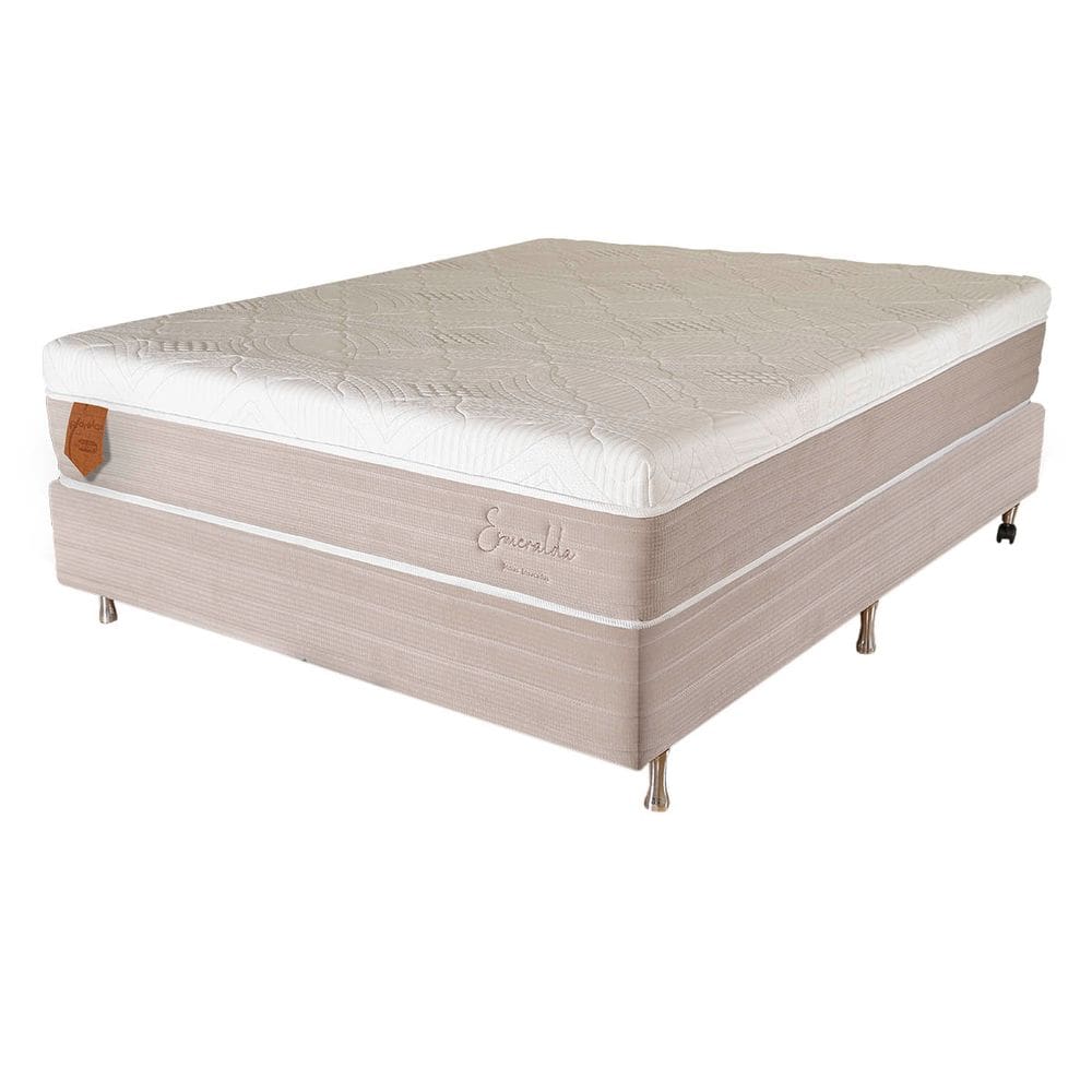 Cama Box Casal (Box + Colchão) 138X188X69 Esmeralda Prorelax Molas Ensacadas Pillow In Turn Free - Bege