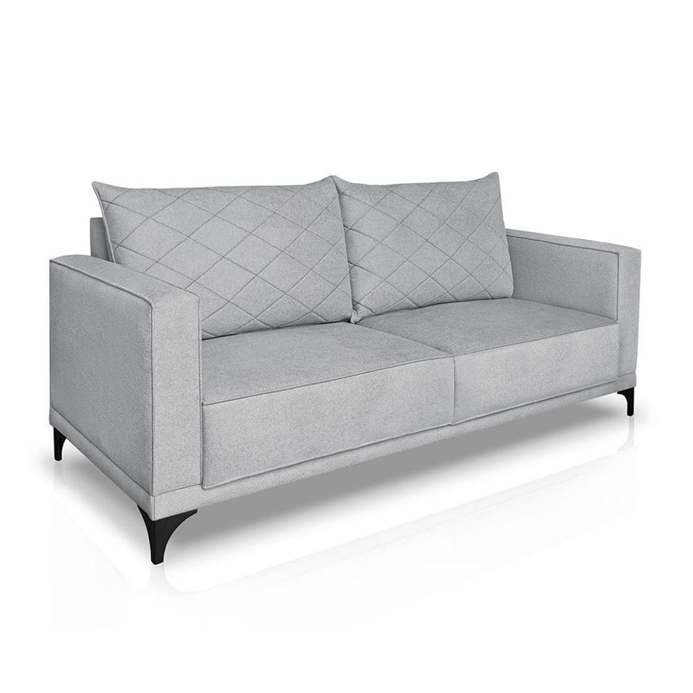 Sofá 3 Lugares Eros Linho Bouclê Cinza Claro 220 cm