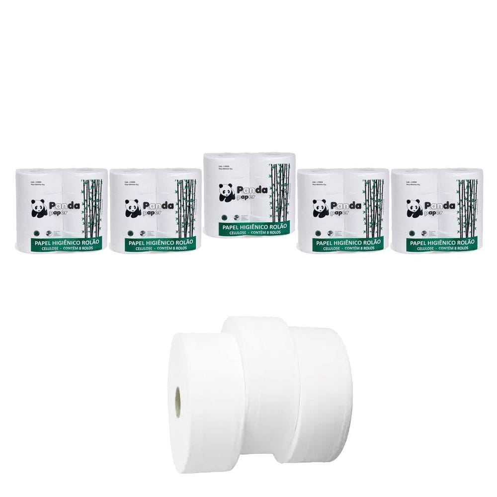 Papel Higiênico Rolão Celulose 8 Rolos Folha Simples Kit 5
