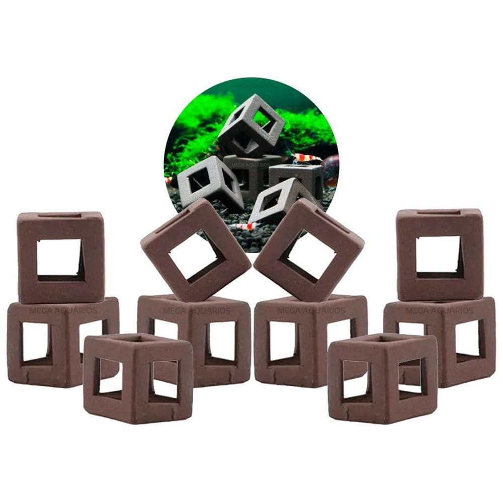 Enfeite Aquario Plantado Camaroes Cubos Kit Com 10