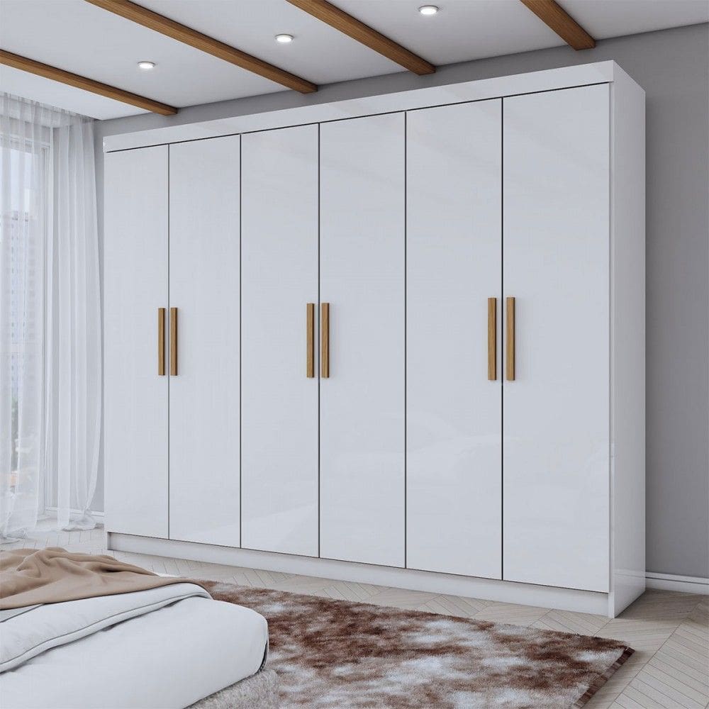Guarda-Roupa Casal Aurora 6 Portas 2 Gavetas Branco Neve - Panorama Móveis