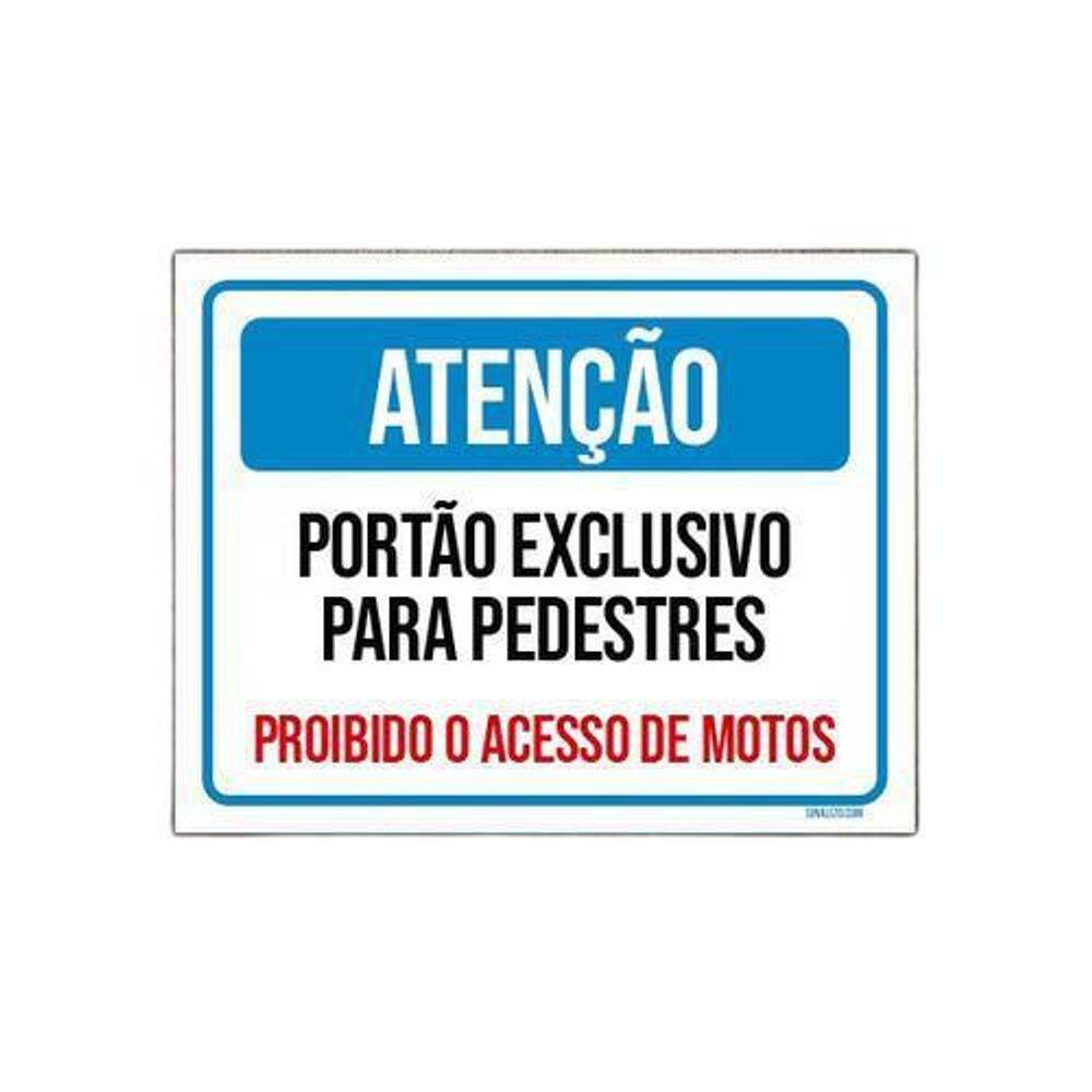 Placa Sinalização Atenção Portão Exclusivo Pedestres 36X46