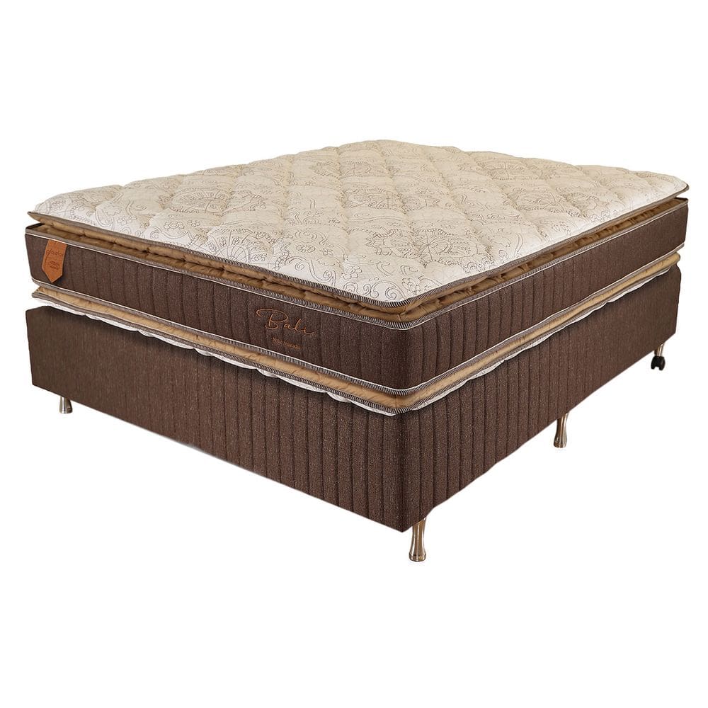 Cama Box Casal (Box + Colchão) 138X188X67 Bali Prorelax Molas Ensacadas Pillow Top Duplo - Marrom