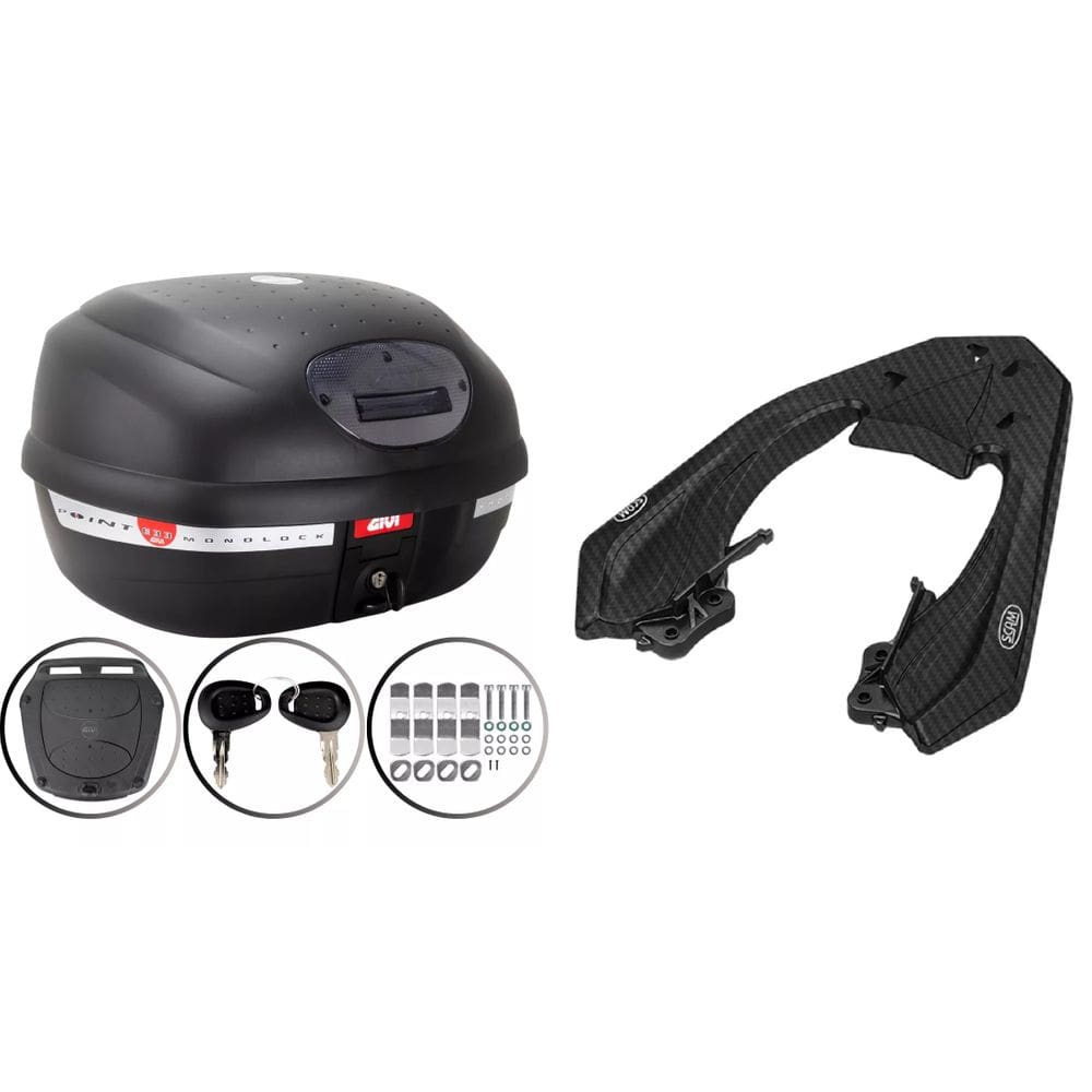 BAÚ MOTO 33L MONOLOCK FUME E-33NT + BAGAGEIRO SCAM Cb 250 Twister 2018 2019 2020 21 2022