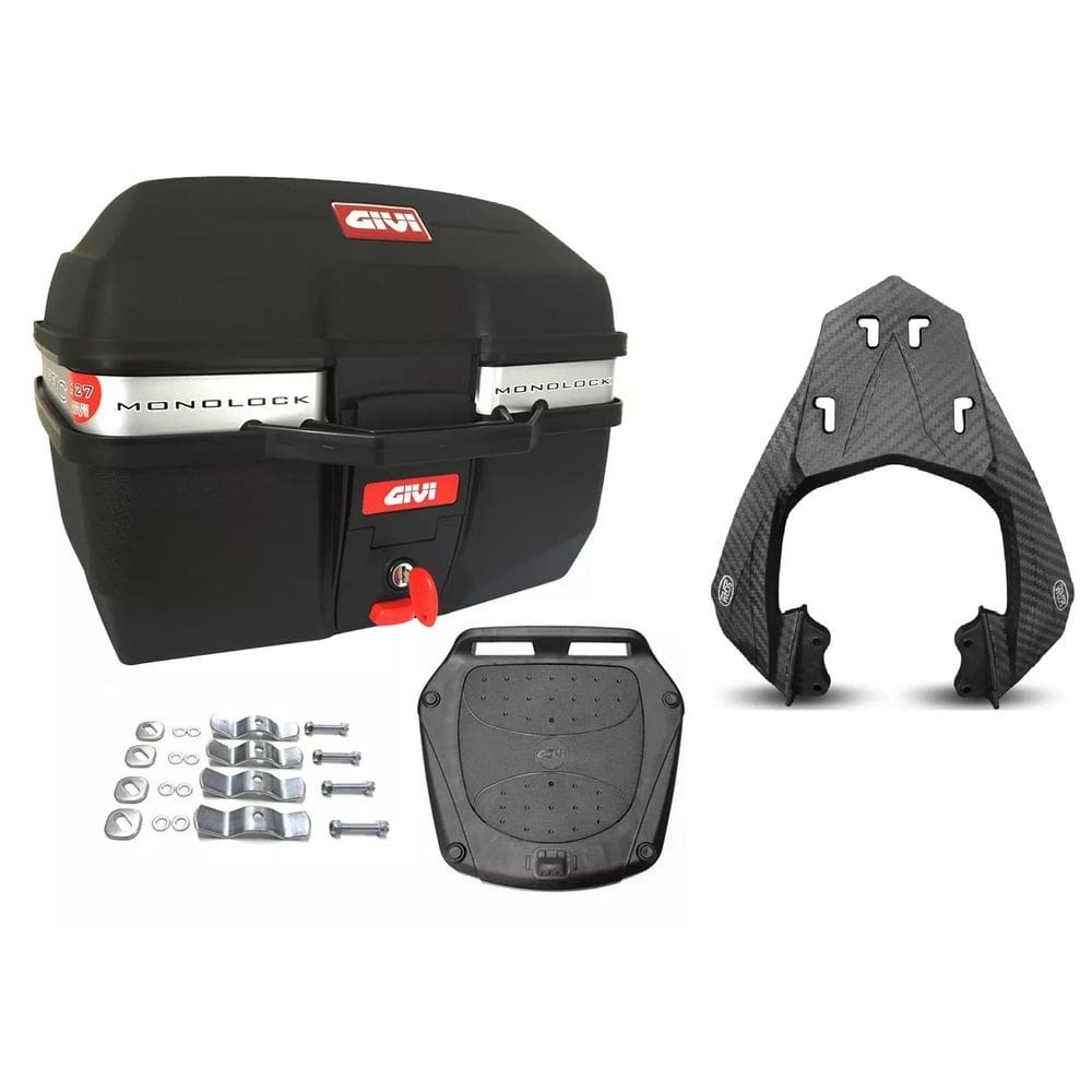 KIT BAÚ MOTO 27L M.LOCK TRAFFIC E27M + BAGAGEIRO SCAM Fazer 250 Scam Fiberforce Fz25 2018 2019 2020 2021 2022 2023 2024