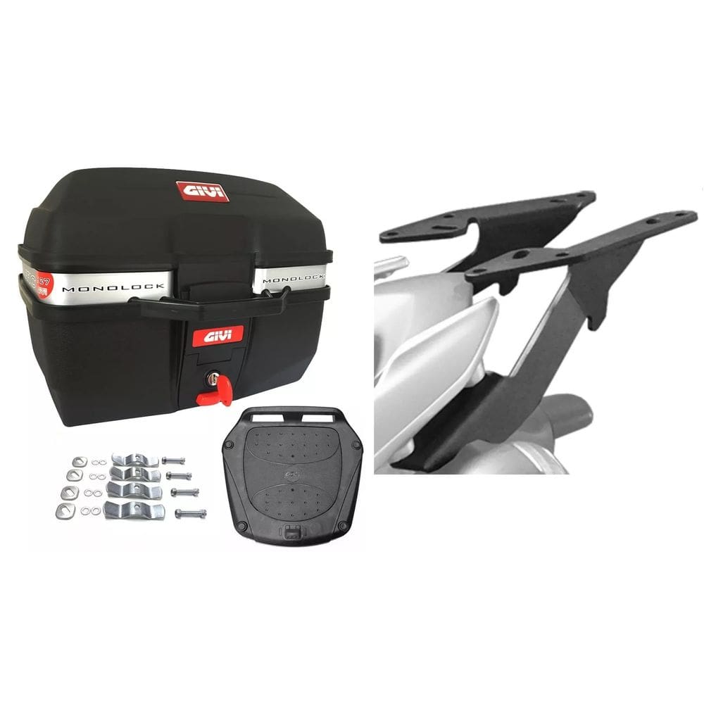 Kit Baú Moto 27L Monolock Traffic E-27M + Bagageiro Scam Lander 250 Xtz 250 2019 Em Diante