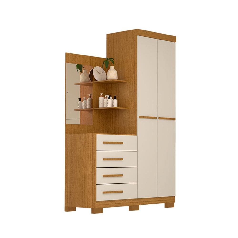 Guarda-Roupa Solteiro com Espelho Melissa 2 PT 4 GV Cinamomo e Off White