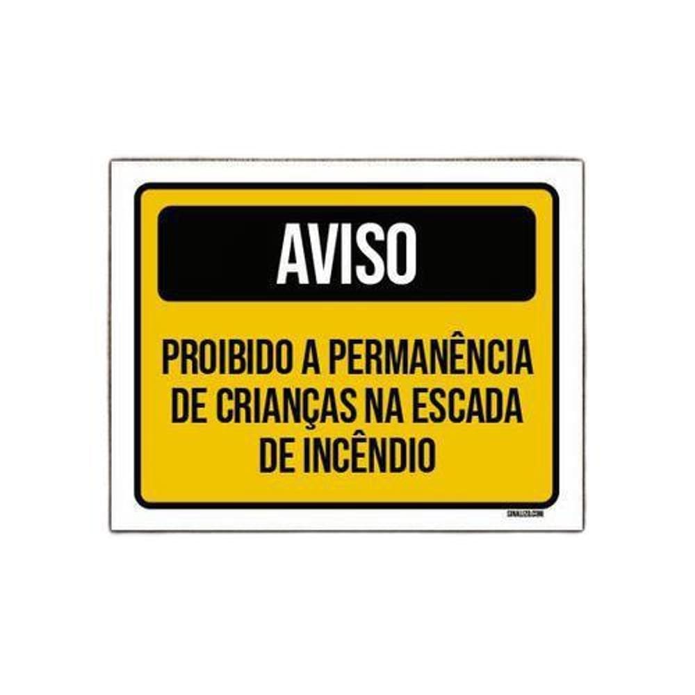 Kit 10 Placas Aviso Proibido Permanência Crianças Escada