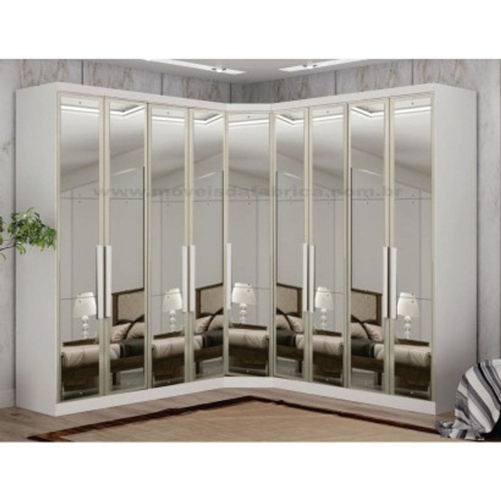 Guarda Roupa Modulado Espelhado 9 Portas 6 Gavetas - Linea-Branco - Móveis Novo Horizonte