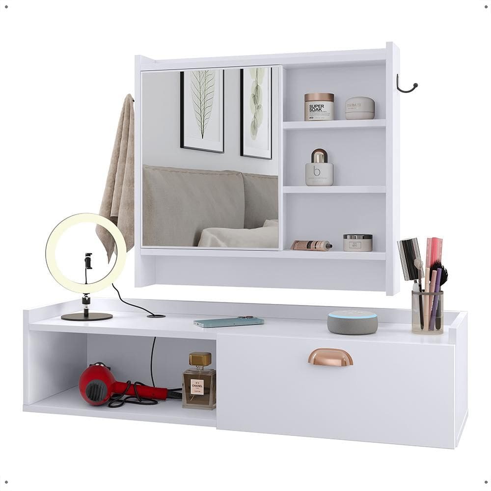 Kit Casa Espelheira 1 Porta Rack Suspenso Nicho Puxador Concha Decoração Multiuso Sala Banheiro Quarto - Lojas RPM