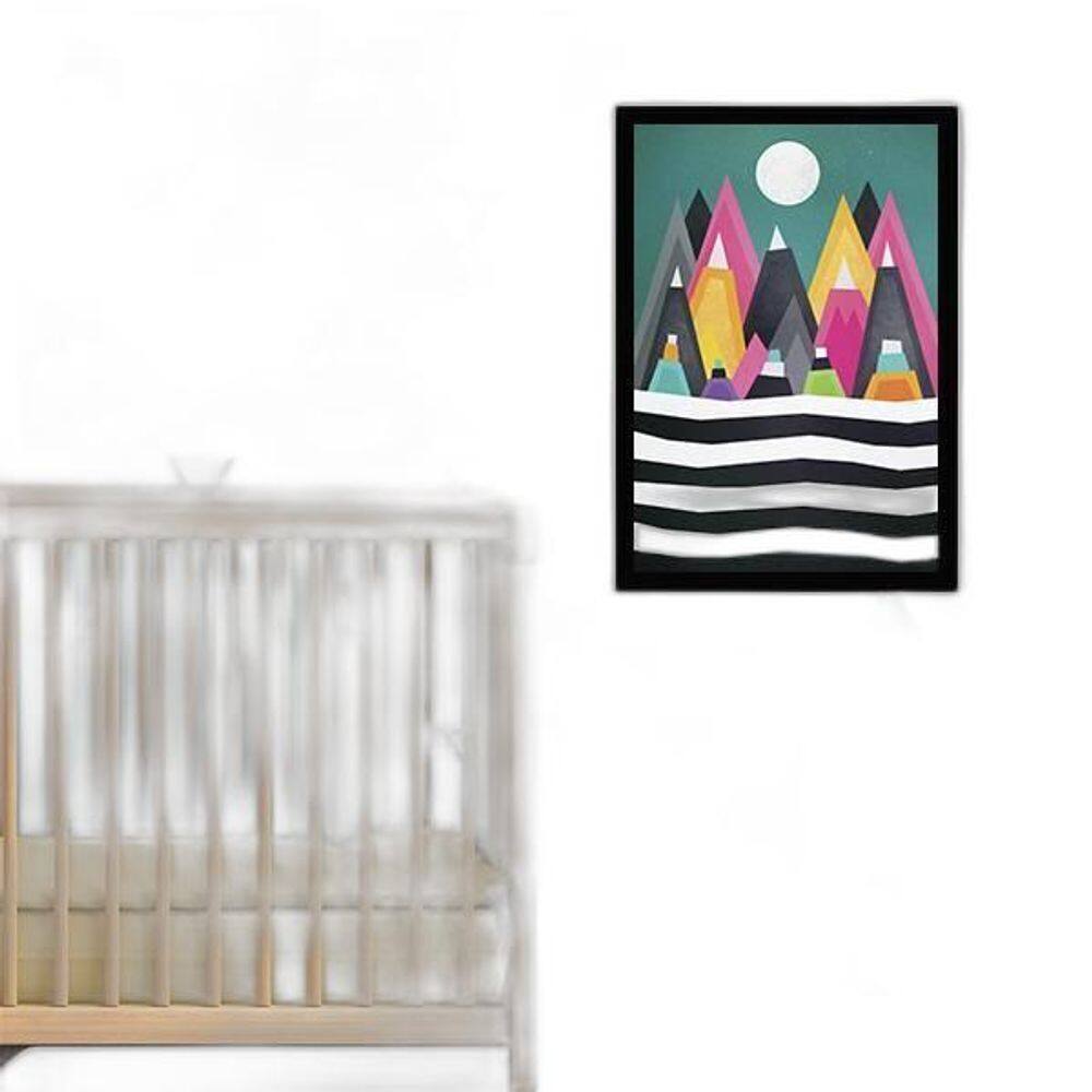 Quadro Montanhas Geométricas Multicolorida 24X18 Vidro Preta