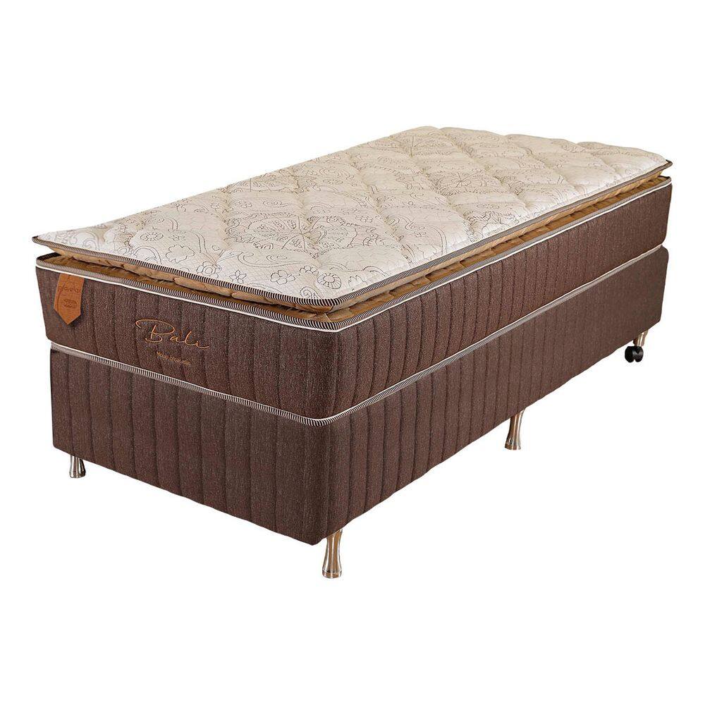 Cama Box Solteiro (Box + Colchão) 78X188X63 Bali Prorelax Molas Ensacadas Pillow Top Turn Free - Marrom