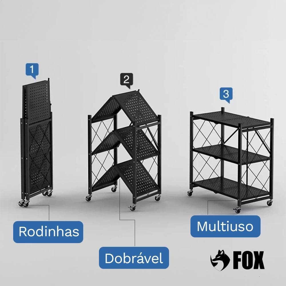 Estante Organizadora Dobrável 3 Níveis Fox Preta | Extra